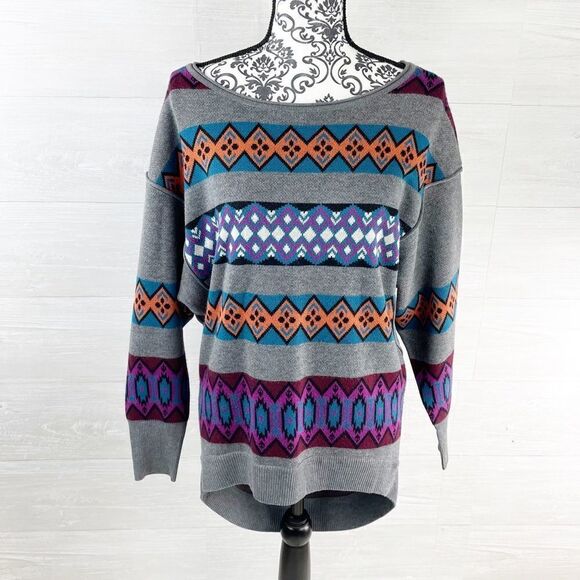 Anthropologie Plenty by Tracy Reece Fairisle Stripe Slouchy Pullover Sweater - Picture 1 of 8